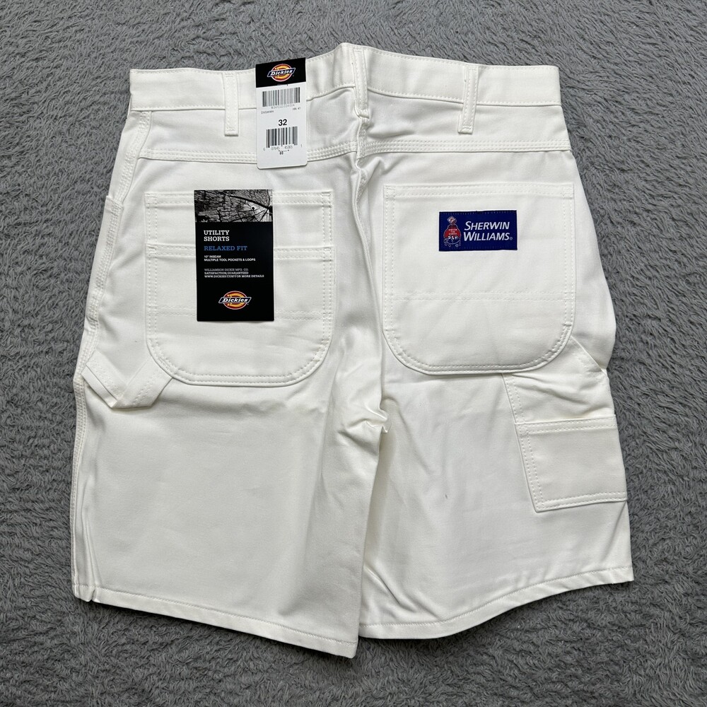 Dickies Shorts Mens 32 White Utility Carpenter Workwear Sherman Williams Paint